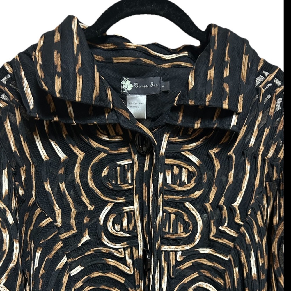 Damee Inc Jacket Duster Size Small Black Brown Swing Wearable Art Lagenlook - Picture 2 of 5